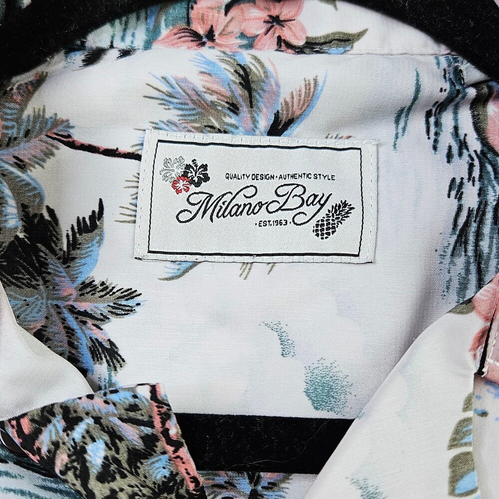 Milano Bay Mens Small Hawaiian Button UP Shirt Tropical Vacation Resort Beach - Picture 8 of 14